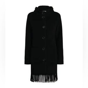Claudie Pierlot Black Hooded Coat with Fringe